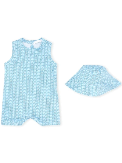 Philipp Plein Babies' Honeycomb Logo Body And Bonnet Set In Blue