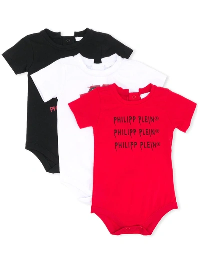 Philipp Plein Babies' Skull And Star Romper Three-pack In Black
