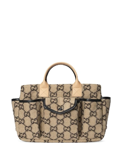 Gucci Gg毛毡托特包 In Beige/ebony Gg Wool