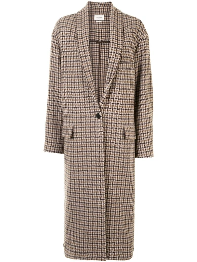 Isabel Marant Étoile Henol Houndstooth Wool Coat In Brown