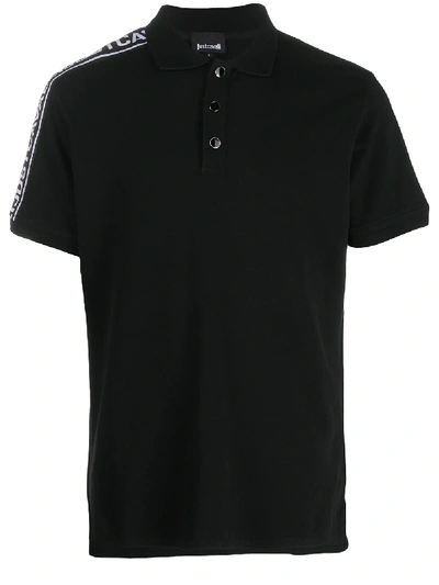 Just Cavalli Logo Stripe Polo Shirt In Black