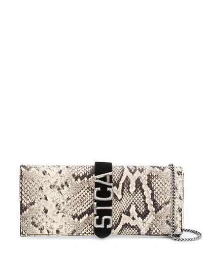 Just Cavalli Logo Snakeskin Clutch Bag In Neutrals