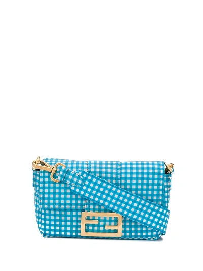 Fendi Gingham Baguette Crossbody Bag In Bleu Clair