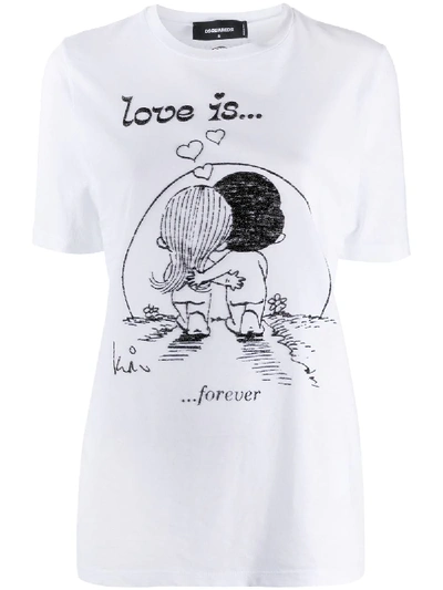 Dsquared2 Renny Fit Love Is Flocked Jersey T-shirt In White,black