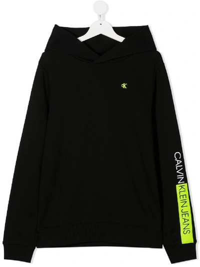 Calvin Klein Teen Logo Hooded Sweatshirt In Black