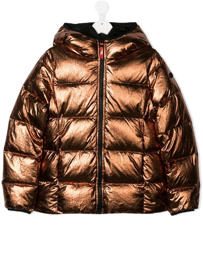 Ai Riders On The Storm Teen Quilted Metallic Coat In Orange