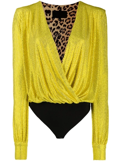 Philipp Plein Clio Stud Embellished Bodysuit In Yellow