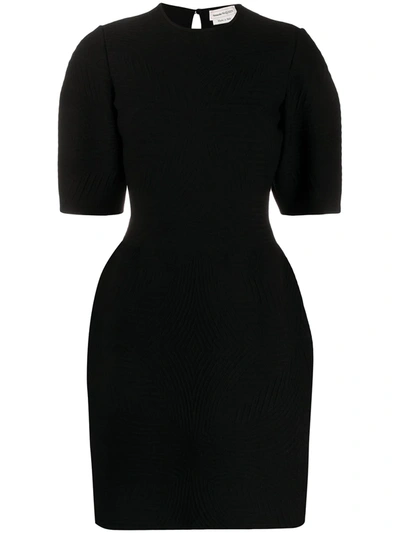 Alexander Mcqueen Textured Half-sleeve Mini Dress In Black