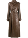 Bottega Veneta Leather Oversized Belted Trench Coat In Brown