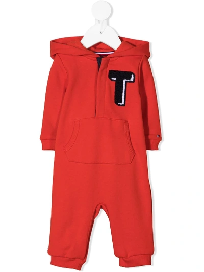 Tommy Hilfiger Junior Babies' Hooded Organic Cotton Romper In Red