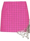 AREA CRYSTAL-BUTTERFLY CHECKED MINI SKIRT