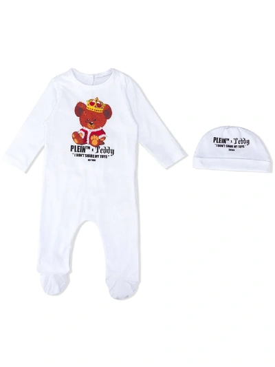 Philipp Plein Babies' Teddy 印花连体衣套装 In White