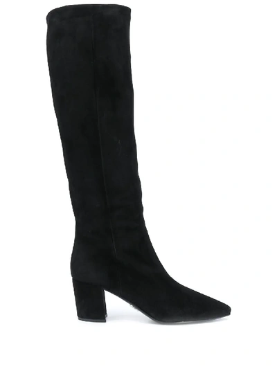 Prada Pointed Toe Knee-high Boots In Schwarz