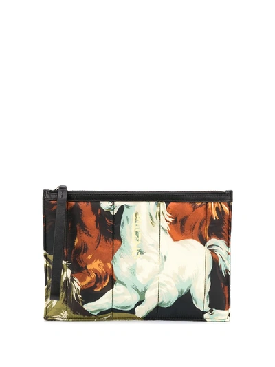 Kenzo Horses-print Quilted Clutch Bag In Black