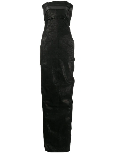 Rick Owens Ruched Strapless Maxi Dress In Black
