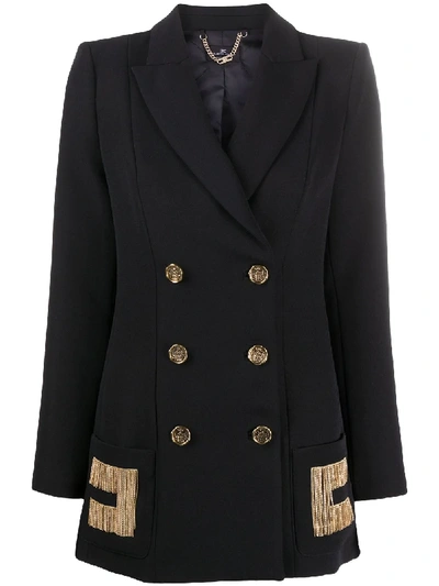 Elisabetta Franchi 锁链镶嵌双排扣西装夹克 In Black