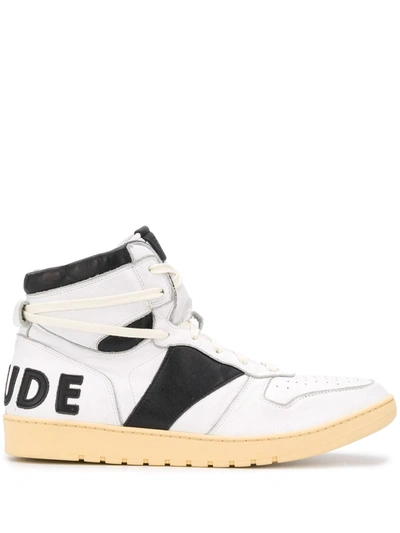 Rhude Rhecess Suede And Leather High-top Trainers In Black & White