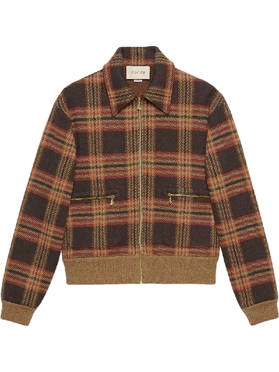 Gucci Check Wool Zip-up Jacket In Brown