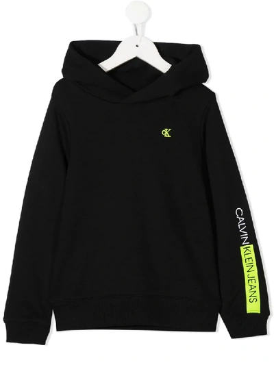 Calvin Klein Kids' Logo Hooded Sweatshirt In Black