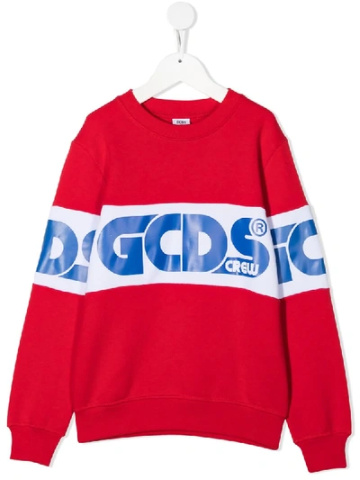 Gcds Kids' Logo Band Cotton Sweatshirt In Red
