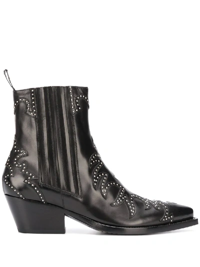 Sartore Studded Cowboy Boots In Black