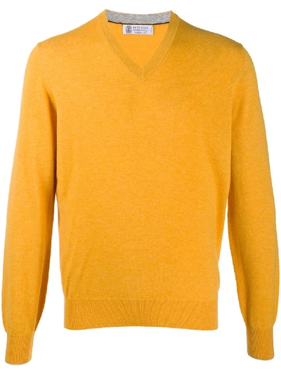 Brunello Cucinelli Fine-knit V-neck Jumper In Yellow
