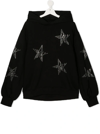 Pinko Teen Embellished Star Logo Hoodie In Black