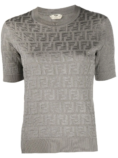 Fendi Cotton-blend Knit Sweater In Grey