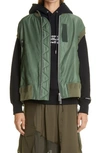Sacai Khaki Nylon Twill Mix Vest In Khaki