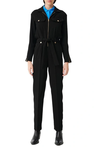 Maje Utility Jumpsuit In Black