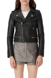 Maje Basaltm Leather Biker Jacket In Black