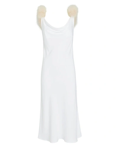 Sleeper Voulez Vous Feather Trim Slip Dress Nightgown In White