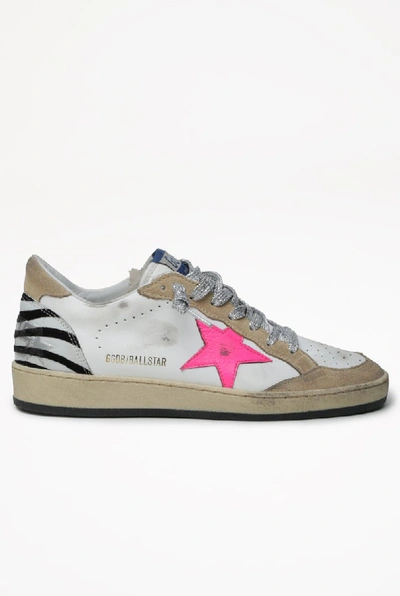 Golden Goose Ballstar Leather Upper Leather Star Flock Zebra Heel In White