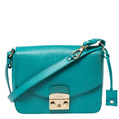 Pre-owned Furla Turquoise Leather Metropolis Shoulder Bag In Green