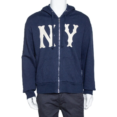 Pre-owned Gucci Navy Blue Cotton Yankees Ny Patch Detail Hooded Sweatshirt S