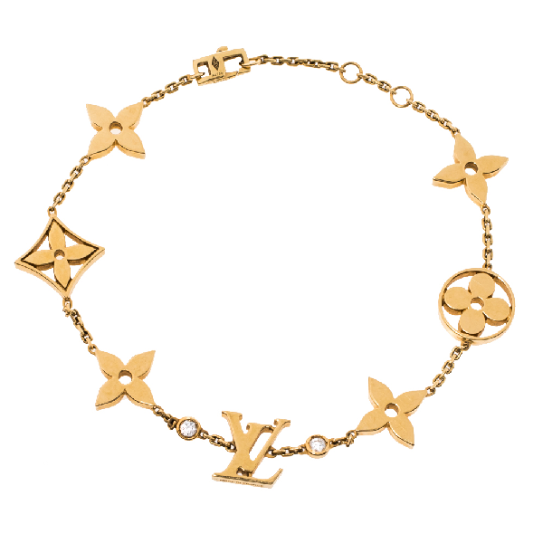 Pre-Owned Louis Vuitton Idylle Blossom Monogram Diamond 18k Yellow Gold Station Bracelet | ModeSens