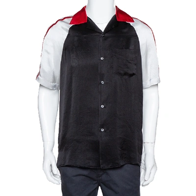 Pre-owned Gucci Tricolor Satin Logo Stripe Detail Bowling Shirt S In Black