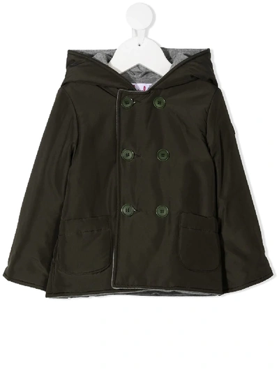 Il Gufo Babies' Double-breasted Hooded Jacket In 绿色