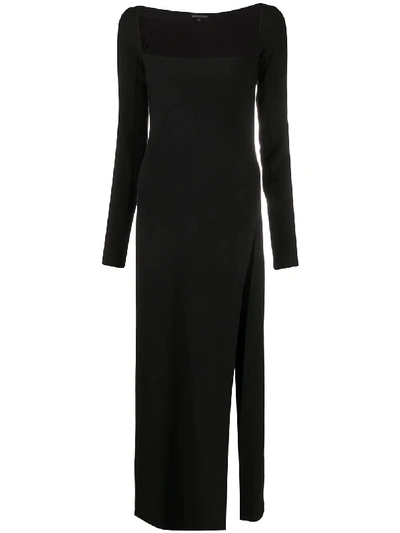 Ann Demeulemeester Wool Square Neck Long Dress W/split In Black