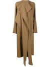 Lemaire Open Front Midi Coat In Brown