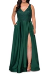 LA FEMME BEADED SATIN GOWN,29039