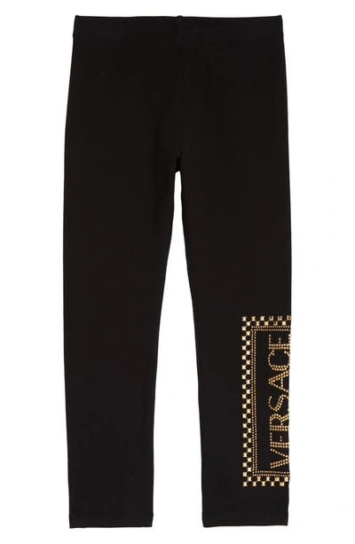 Versace Kids' Embellished Cotton Jersey Leggings In Black