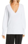 Vince Ribbed V-neck Cashmere Tunic Sweater In Heather Powder Blue