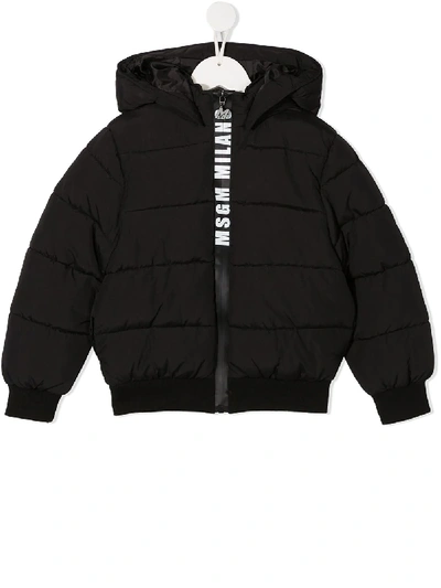 Msgm Kids' Logo Padded Jacket In Black