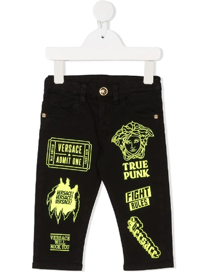 Young Versace Babies' Medusa Print Jeans In Black