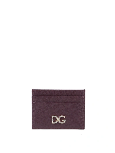 Dolce & Gabbana Dauphine Leather Card Holder In Dark Purple