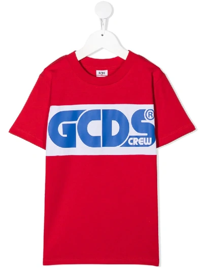 Gcds Kids' Logo Print Cotton Jersey T-shirt In Red