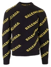 BALENCIAGA CREWNECK PULLOVER WITH ALL-OVER LOGO IN WOOL IN BLACK