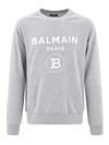 Balmain Logo-print Long-sleeve Sweatshirt In Grey,white