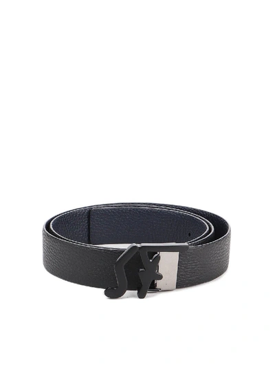 Ferragamo Reversible Hammered Leather Belt In Black